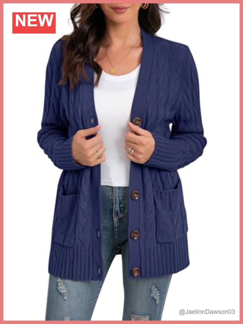 Women's Cable Knit Long Sleeve Cardigan Sweater with Pockets